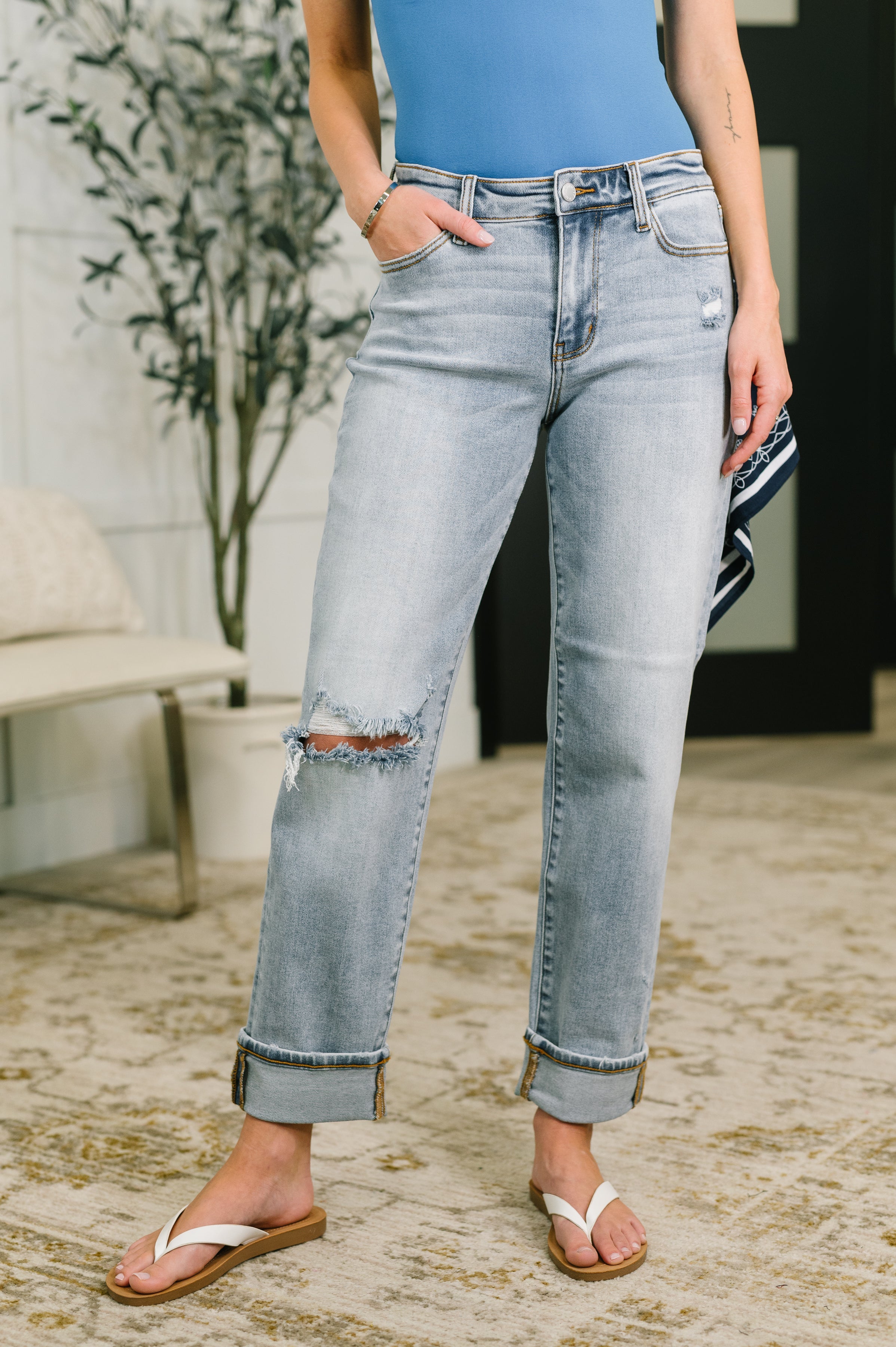 Alex Mid Rise Boyfriend Jean with Bandana Loop-Womens-Stay Foxy Boutique, Florissant, Missouri