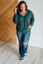 All Out Comfort V-Neck Pullover in Midnight Green-Tops-Stay Foxy Boutique, Florissant, Missouri