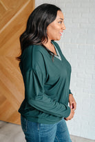 All Out Comfort V-Neck Pullover in Midnight Green-Tops-Stay Foxy Boutique, Florissant, Missouri