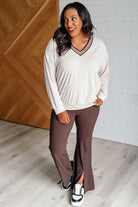 All Out Comfort V-Neck Pullover in Mocha Cream-Tops-Stay Foxy Boutique, Florissant, Missouri