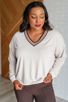 All Out Comfort V-Neck Pullover in Mocha Cream-Tops-Stay Foxy Boutique, Florissant, Missouri