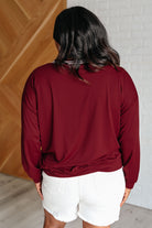 All Out Comfort V-Neck Pullover in Red Merlot-Tops-Stay Foxy Boutique, Florissant, Missouri