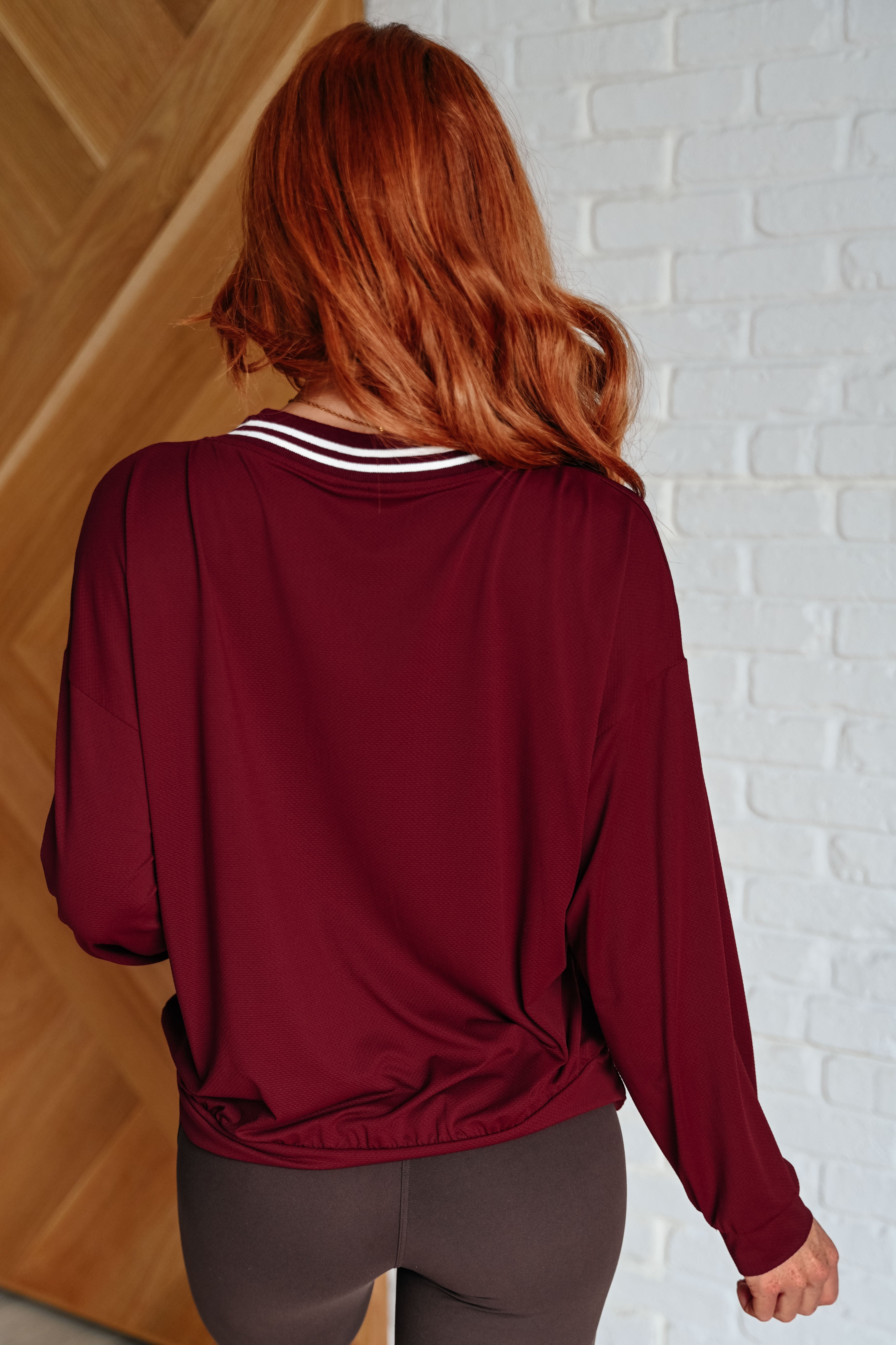 All Out Comfort V-Neck Pullover in Red Merlot-Tops-Stay Foxy Boutique, Florissant, Missouri