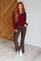 All Out Comfort V-Neck Pullover in Red Merlot-Tops-Stay Foxy Boutique, Florissant, Missouri