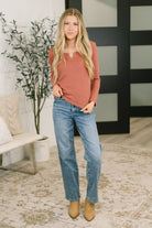 All That I Know Split Neck Top in Marsala-Womens-Stay Foxy Boutique, Florissant, Missouri