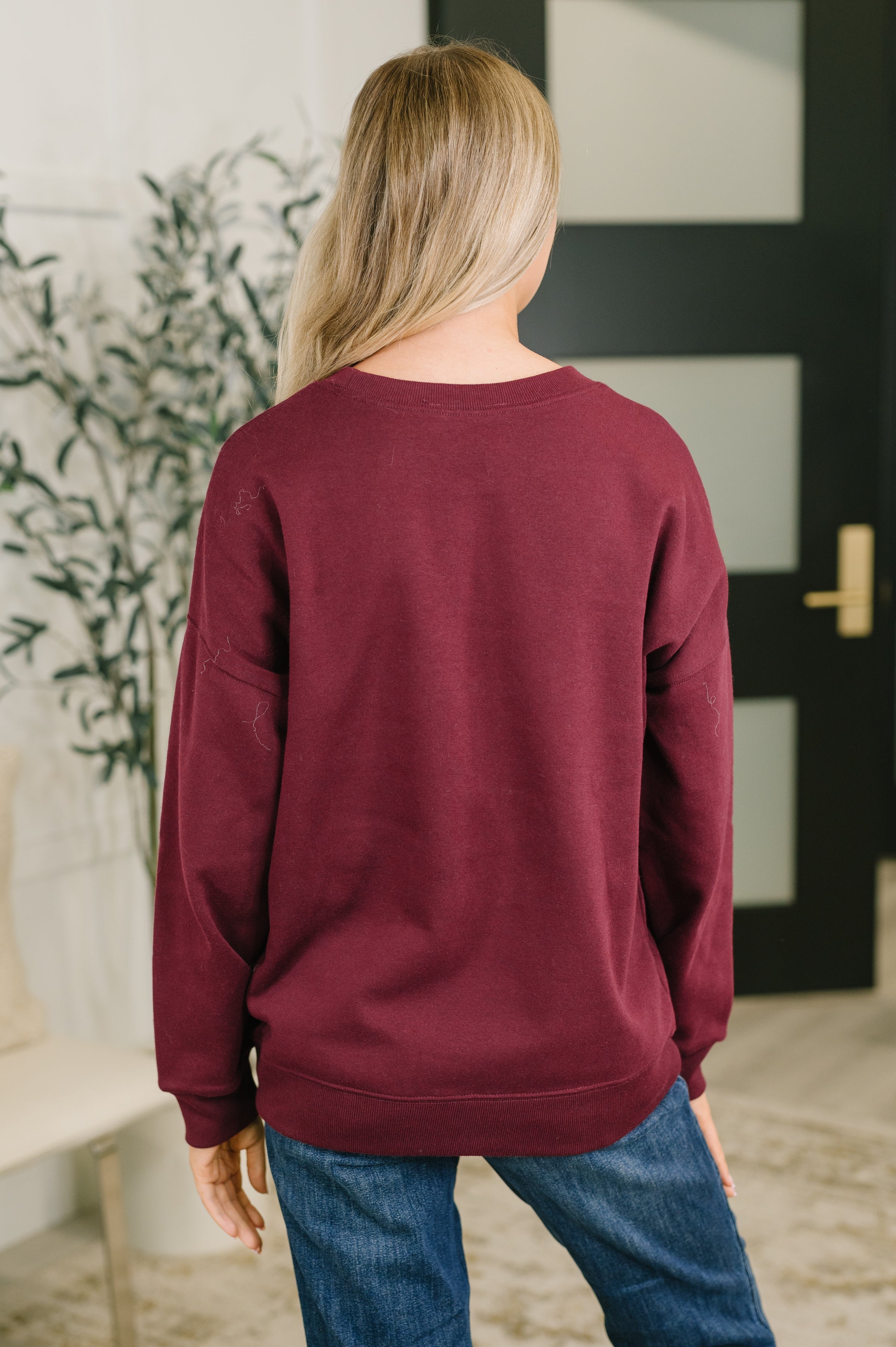 Always True Drop Shoulder Pullover in Dark Burgundy-Womens-Stay Foxy Boutique, Florissant, Missouri