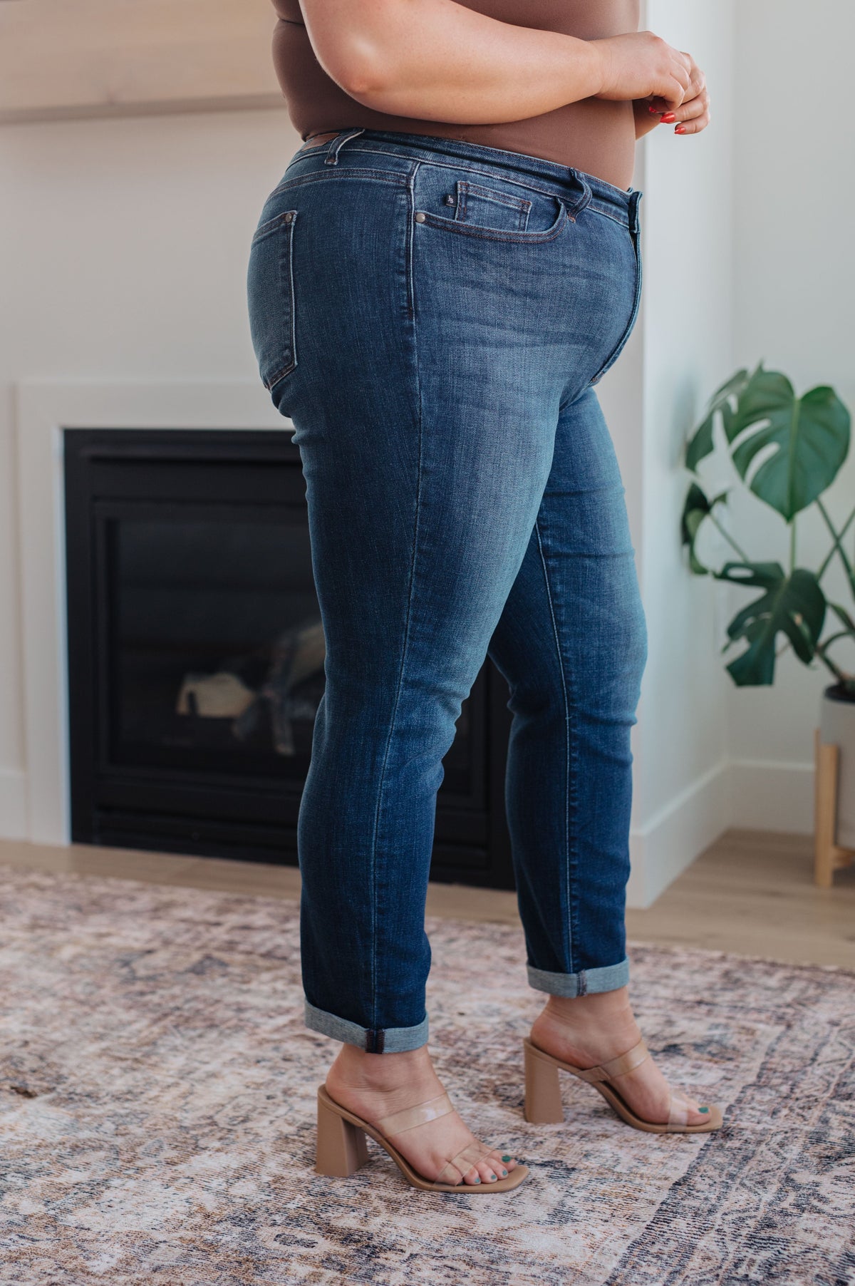 Amber Cuffed Slim Fit Dark Wash Jeans-Womens-Stay Foxy Boutique, Florissant, Missouri