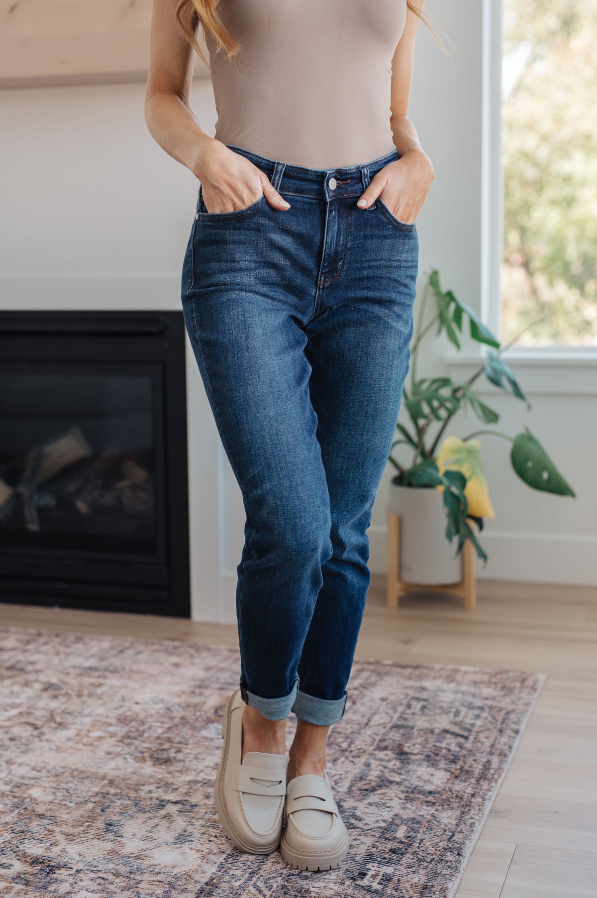 Amber Cuffed Slim Fit Dark Wash Jeans-Womens-Stay Foxy Boutique, Florissant, Missouri