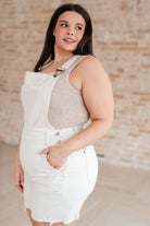 Anna High Rise Garment Dyed Cutoff Shortalls in Ecru-Denim-Stay Foxy Boutique, Florissant, Missouri