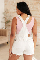 Anna High Rise Garment Dyed Cutoff Shortalls in Ecru-Denim-Stay Foxy Boutique, Florissant, Missouri