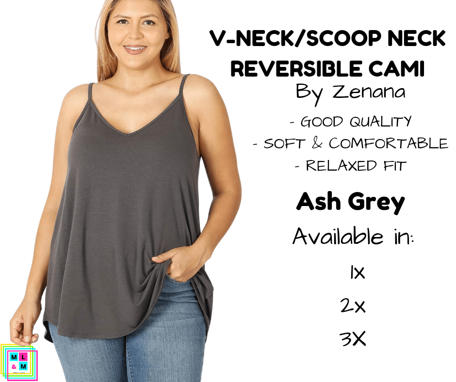 PLUS V-Neck/Scoop Neck Reversible Cami - Ash Grey-Tank Top-Stay Foxy Boutique, Florissant, Missouri