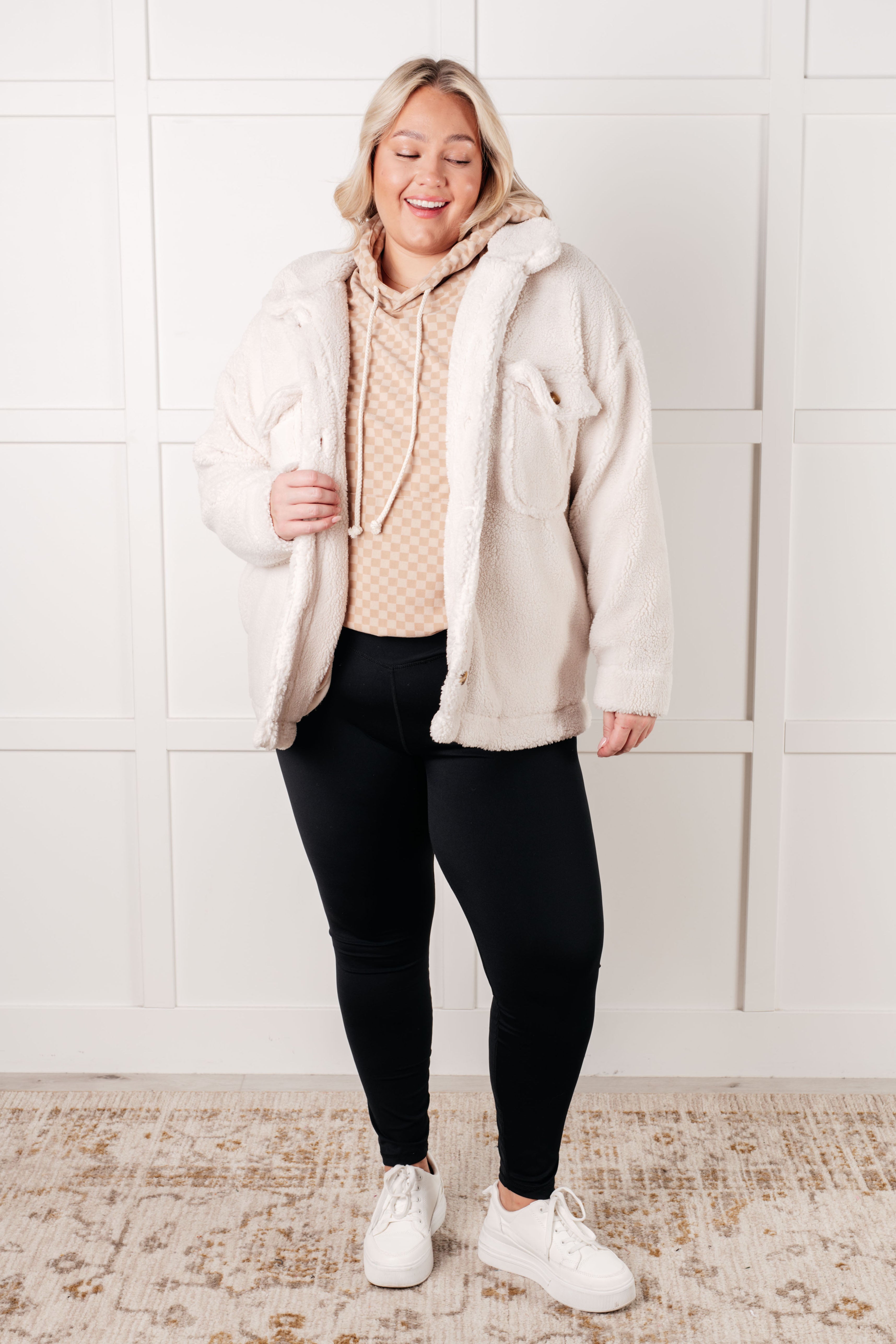 Ask Me Out Checkered Hoodie in Khaki-Tops-Stay Foxy Boutique, Florissant, Missouri