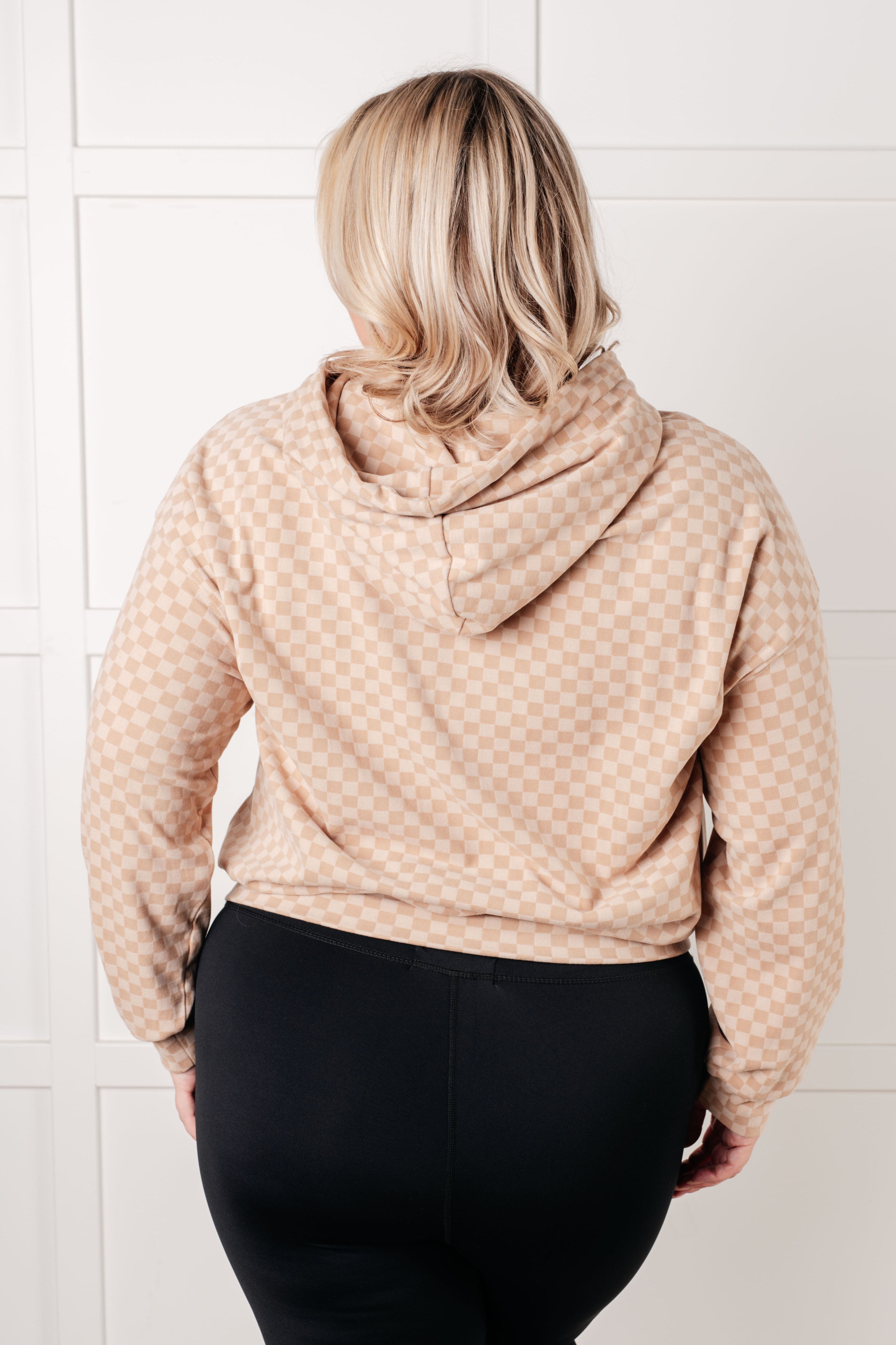 Ask Me Out Checkered Hoodie in Khaki-Tops-Stay Foxy Boutique, Florissant, Missouri