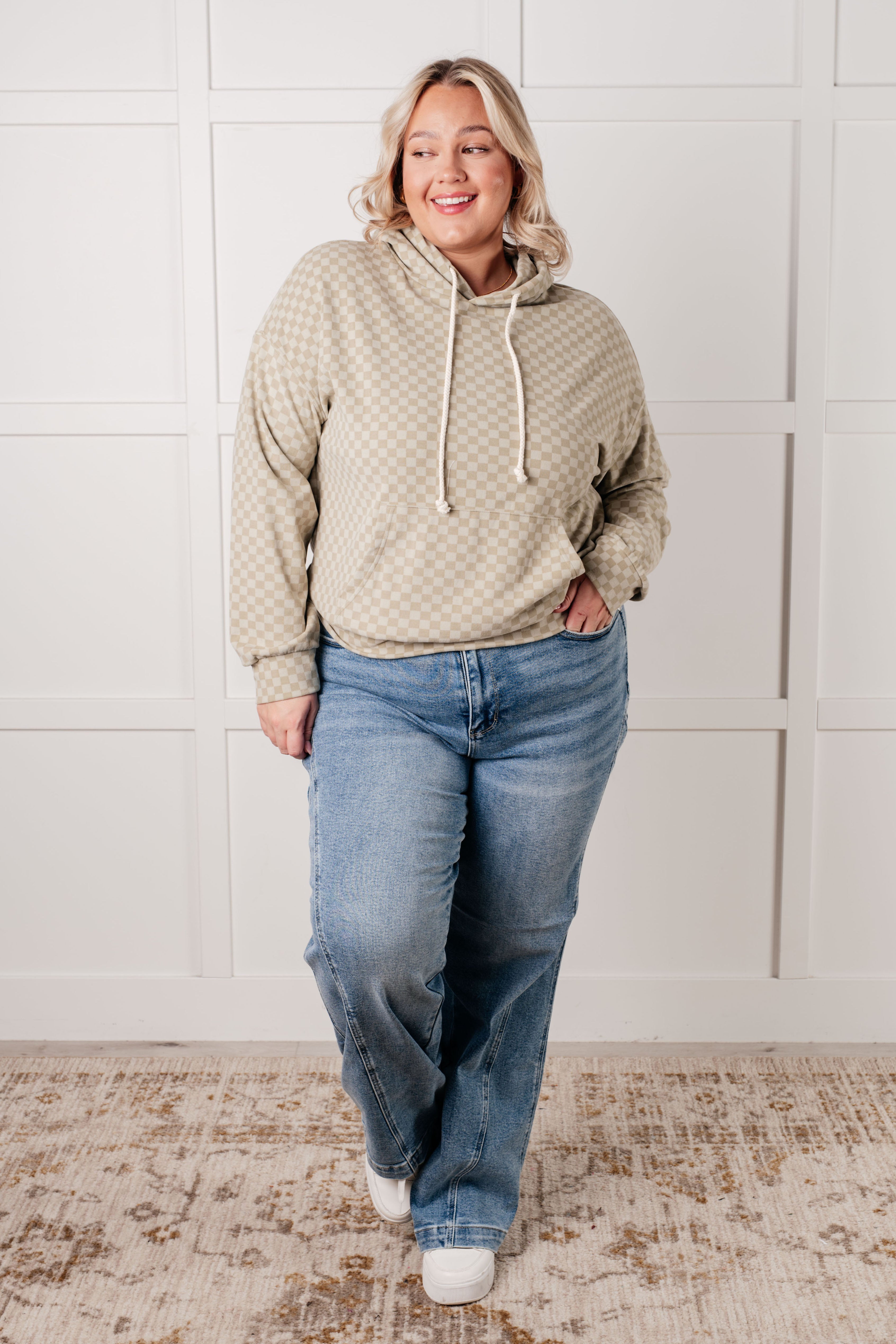 Ask Me Out Checkered Hoodie in Sage-Tops-Stay Foxy Boutique, Florissant, Missouri