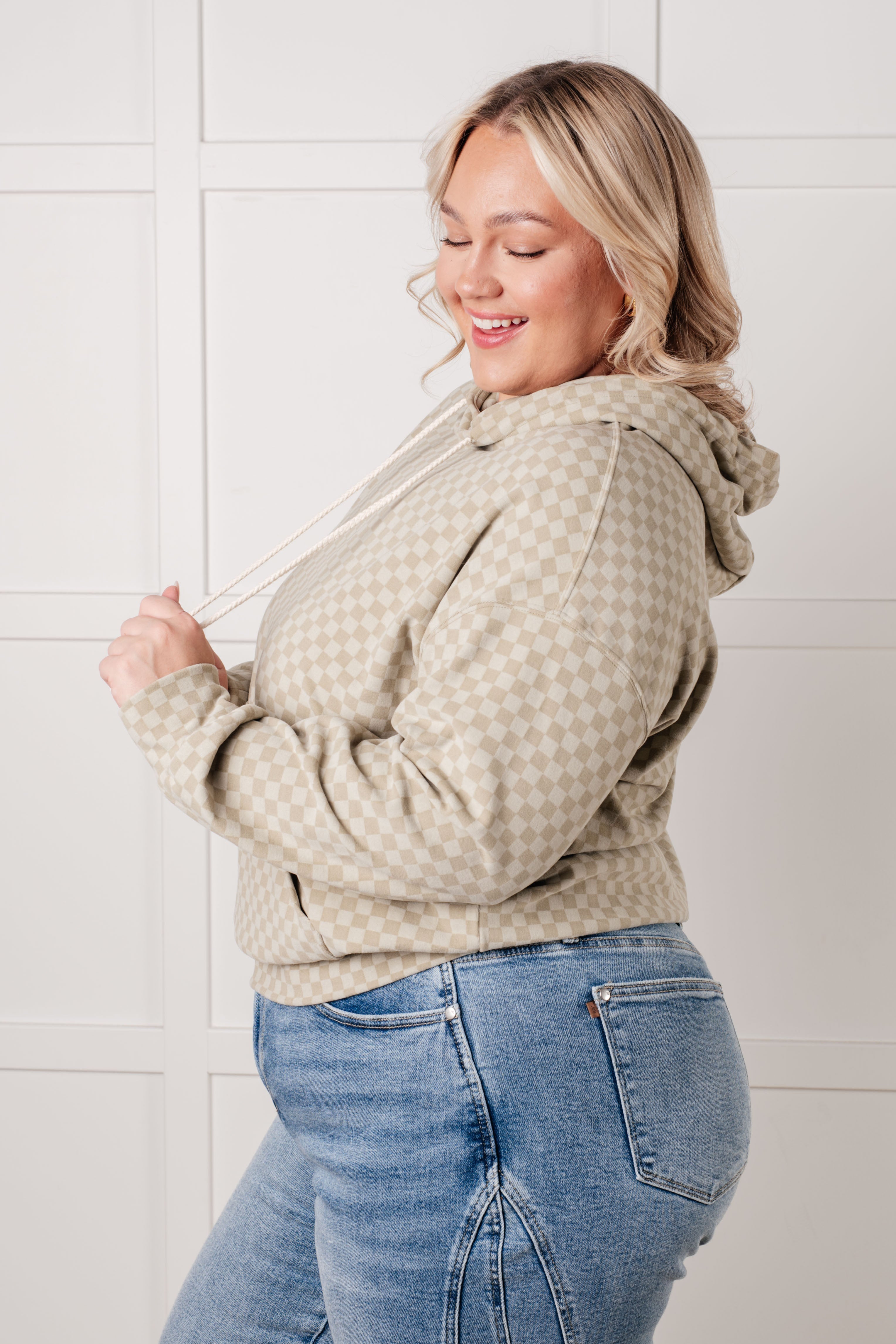 Ask Me Out Checkered Hoodie in Sage-Tops-Stay Foxy Boutique, Florissant, Missouri