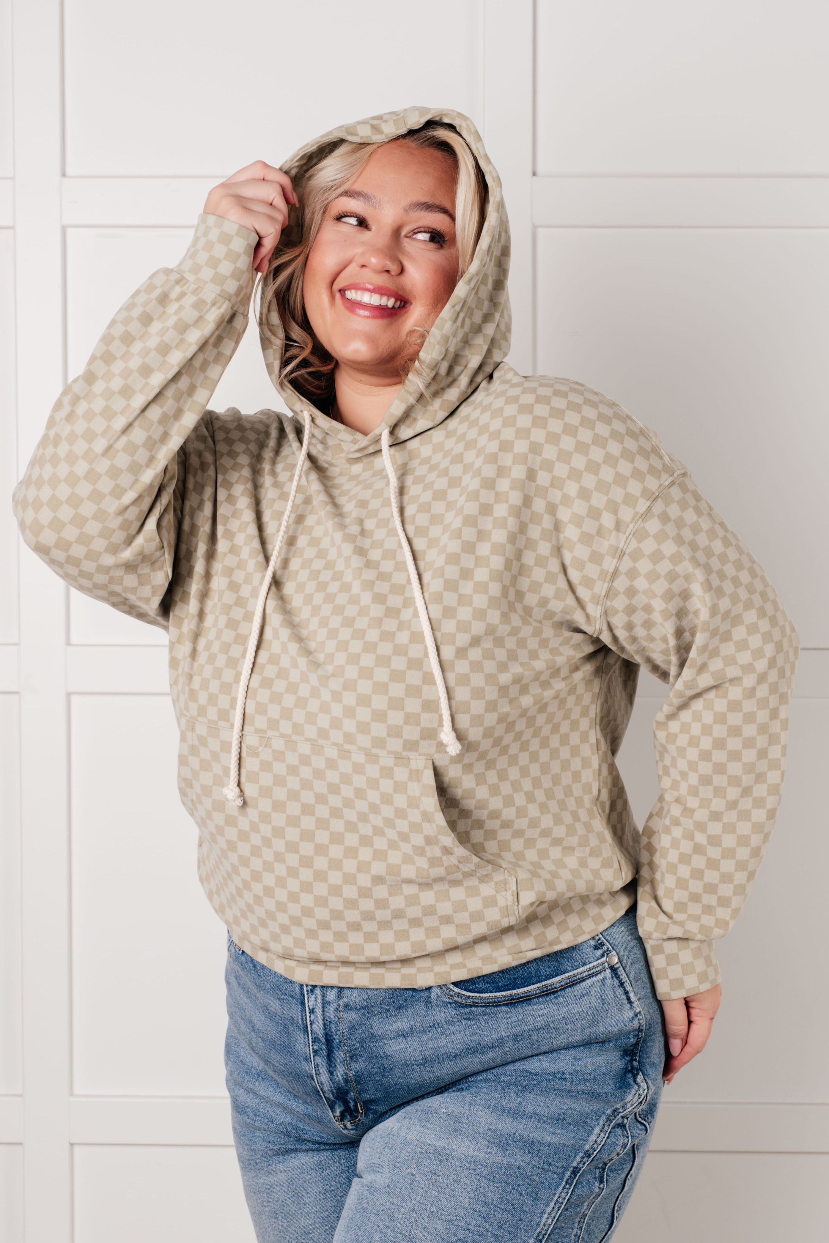 Ask Me Out Checkered Hoodie in Sage-Tops-Stay Foxy Boutique, Florissant, Missouri