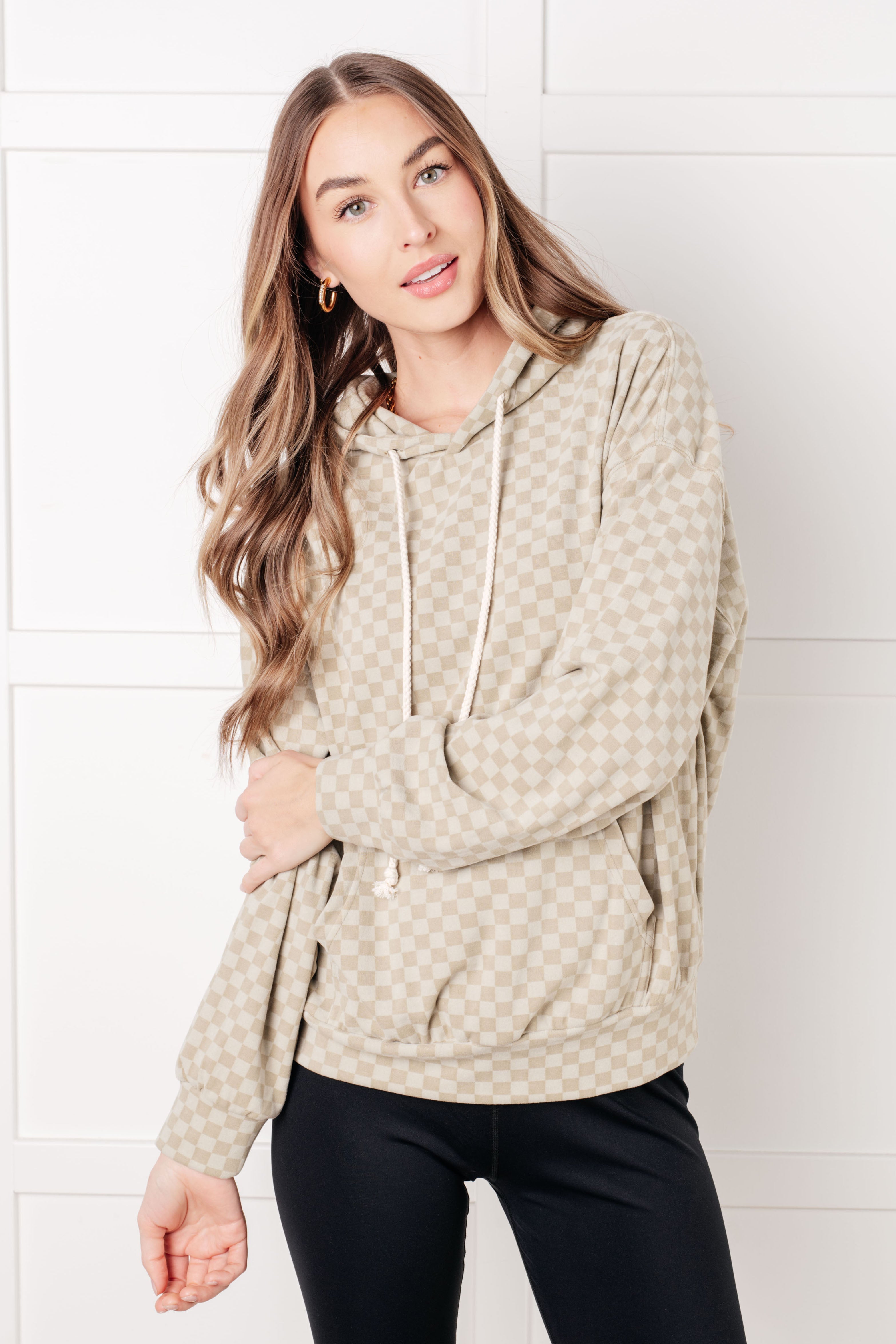 Ask Me Out Checkered Hoodie in Sage-Tops-Stay Foxy Boutique, Florissant, Missouri