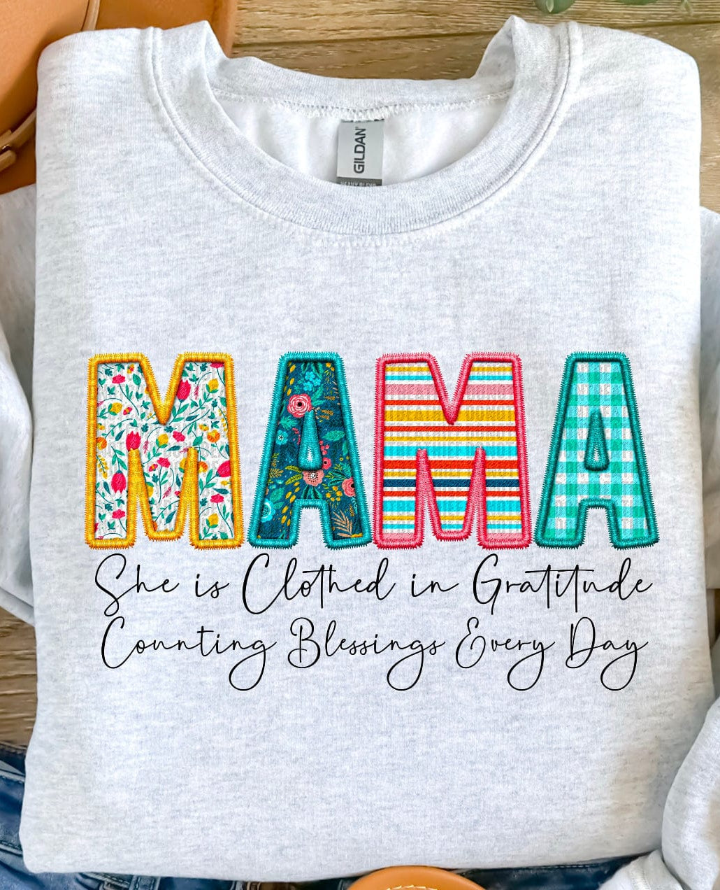 Mama (Faux Embroidery) Graphic T-Graphic T-Stay Foxy Boutique, Florissant, Missouri