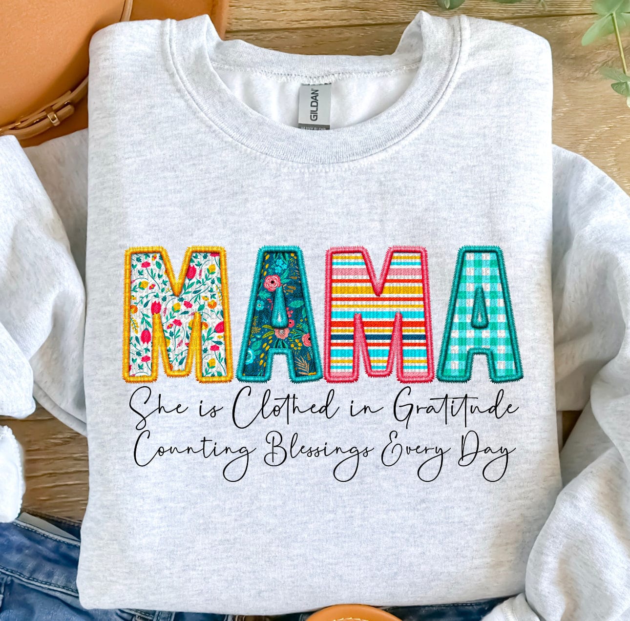 Mama (Faux Embroidery) Graphic T-Graphic T-Stay Foxy Boutique, Florissant, Missouri