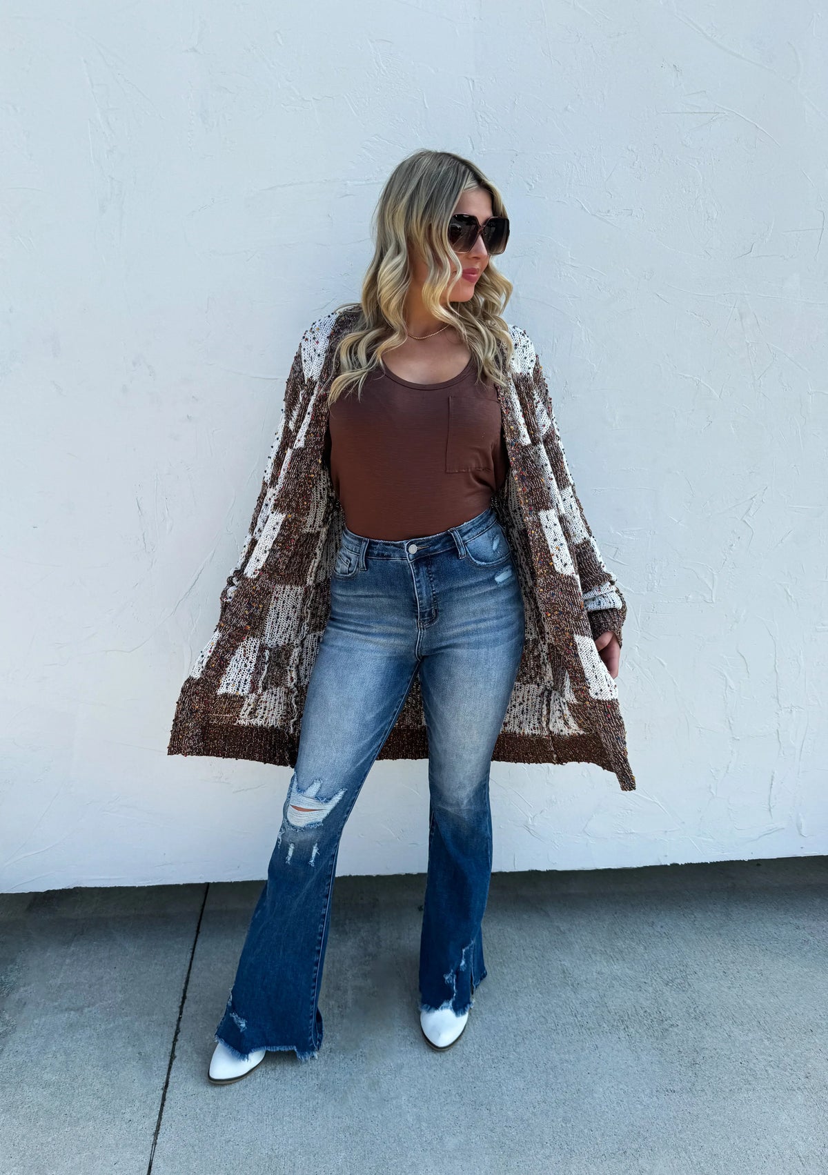 PREORDER: Checkered Miley Dot Cardigan in Four Colors-Womens-Stay Foxy Boutique, Florissant, Missouri