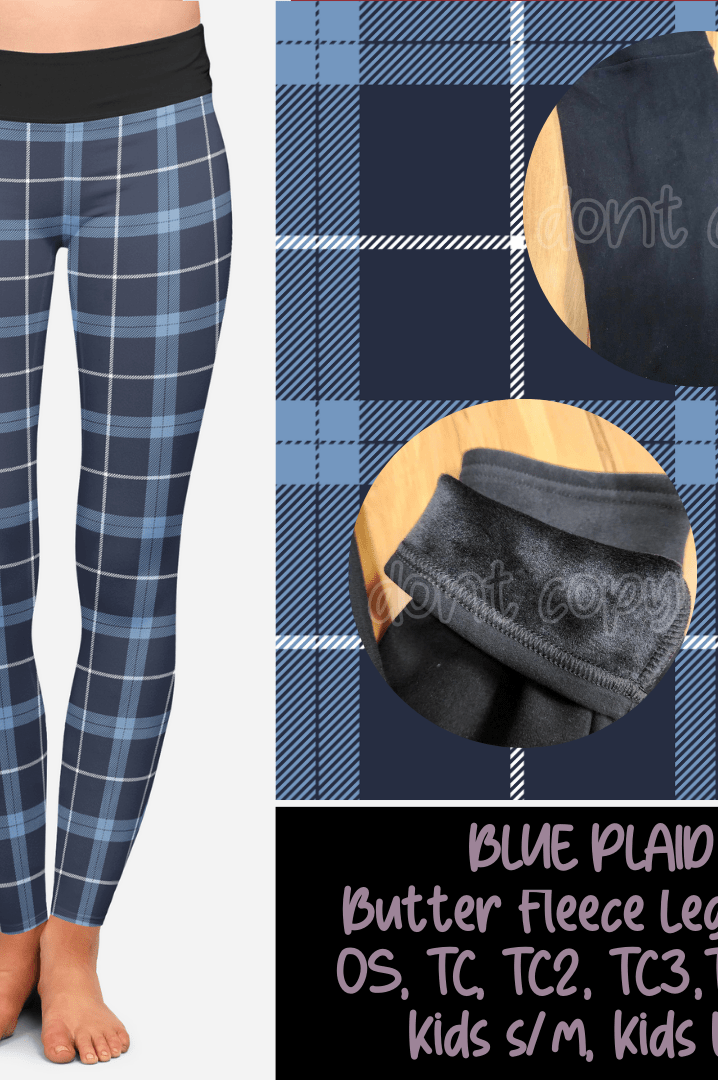 BLUE PLAID - BUTTER FLEECE LINED LEGGINGS-Leggings-Stay Foxy Boutique, Florissant, Missouri