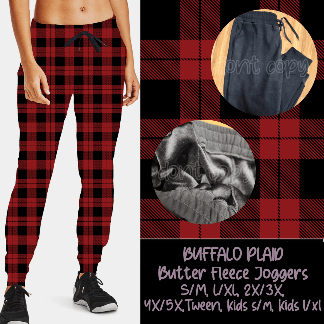 BUFFALO PLAID - BUTTER FLEECE LINED UNISEX JOGGERS-Joggers-Stay Foxy Boutique, Florissant, Missouri