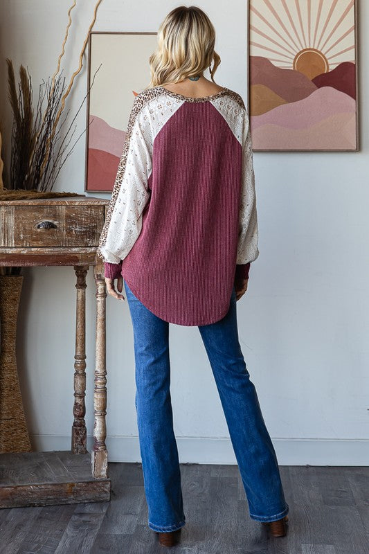 Bold Behavior Contrast Color Block Top in Burgundy-Womens-Stay Foxy Boutique, Florissant, Missouri