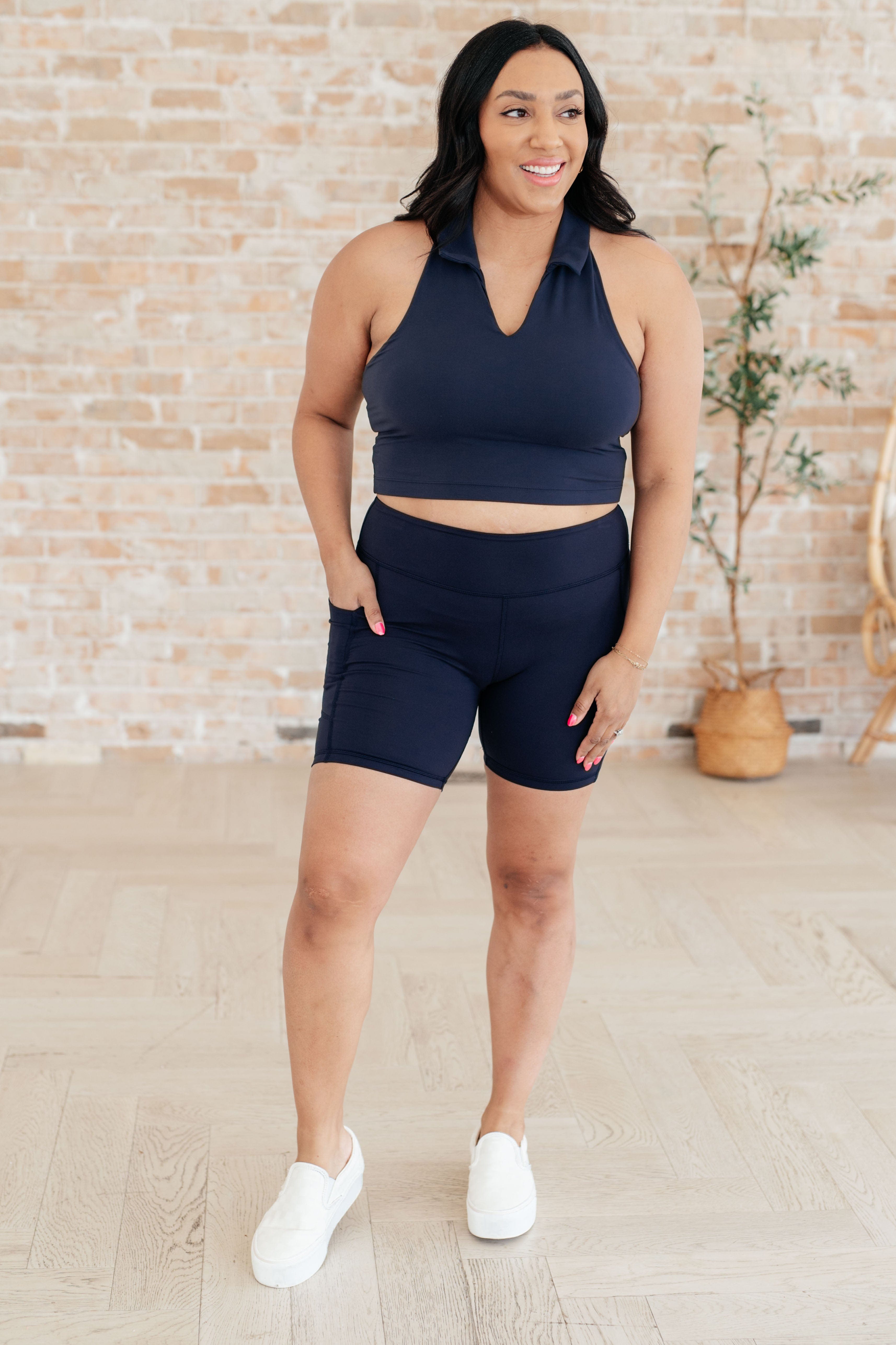 Backcourt Collared V-Neck Tank in Navy-Athleisure-Stay Foxy Boutique, Florissant, Missouri