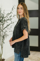 Basic Fade V-Neck Acid Wash Top in Ash Black-Womens-Stay Foxy Boutique, Florissant, Missouri