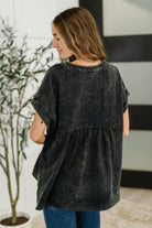 Basic Fade V-Neck Acid Wash Top in Ash Black-Womens-Stay Foxy Boutique, Florissant, Missouri