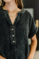 Basic Fade V-Neck Acid Wash Top in Ash Black-Womens-Stay Foxy Boutique, Florissant, Missouri