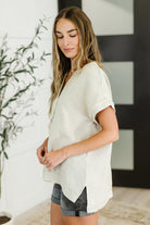 Basic Fade V-Neck Acid Wash Top in Sand Beige-Womens-Stay Foxy Boutique, Florissant, Missouri