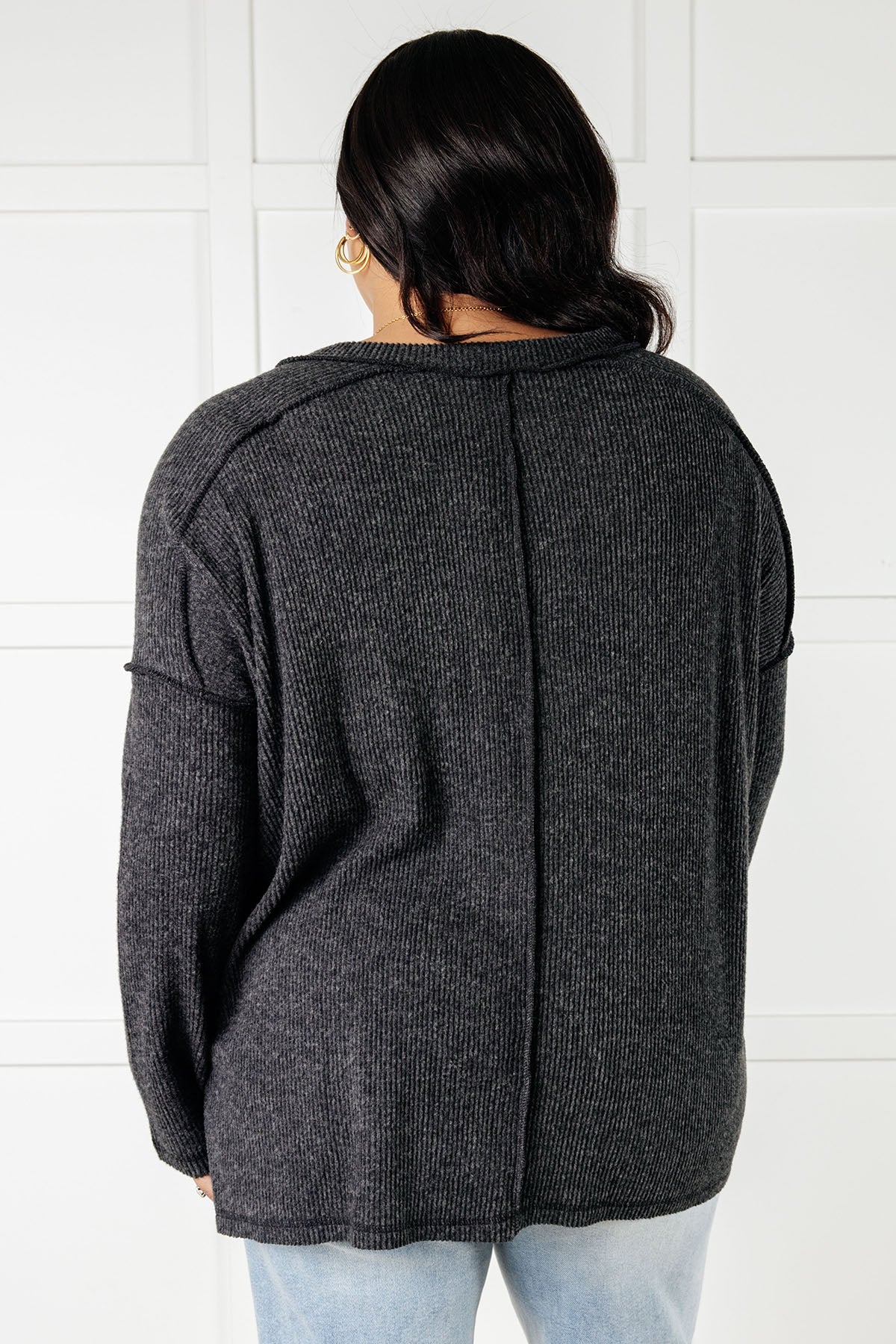 Basically Freezing Brushed Hacci Top in Black-Tops-Stay Foxy Boutique, Florissant, Missouri