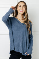 Basically Freezing Brushed Hacci Top in Dusty Blue-Tops-Stay Foxy Boutique, Florissant, Missouri