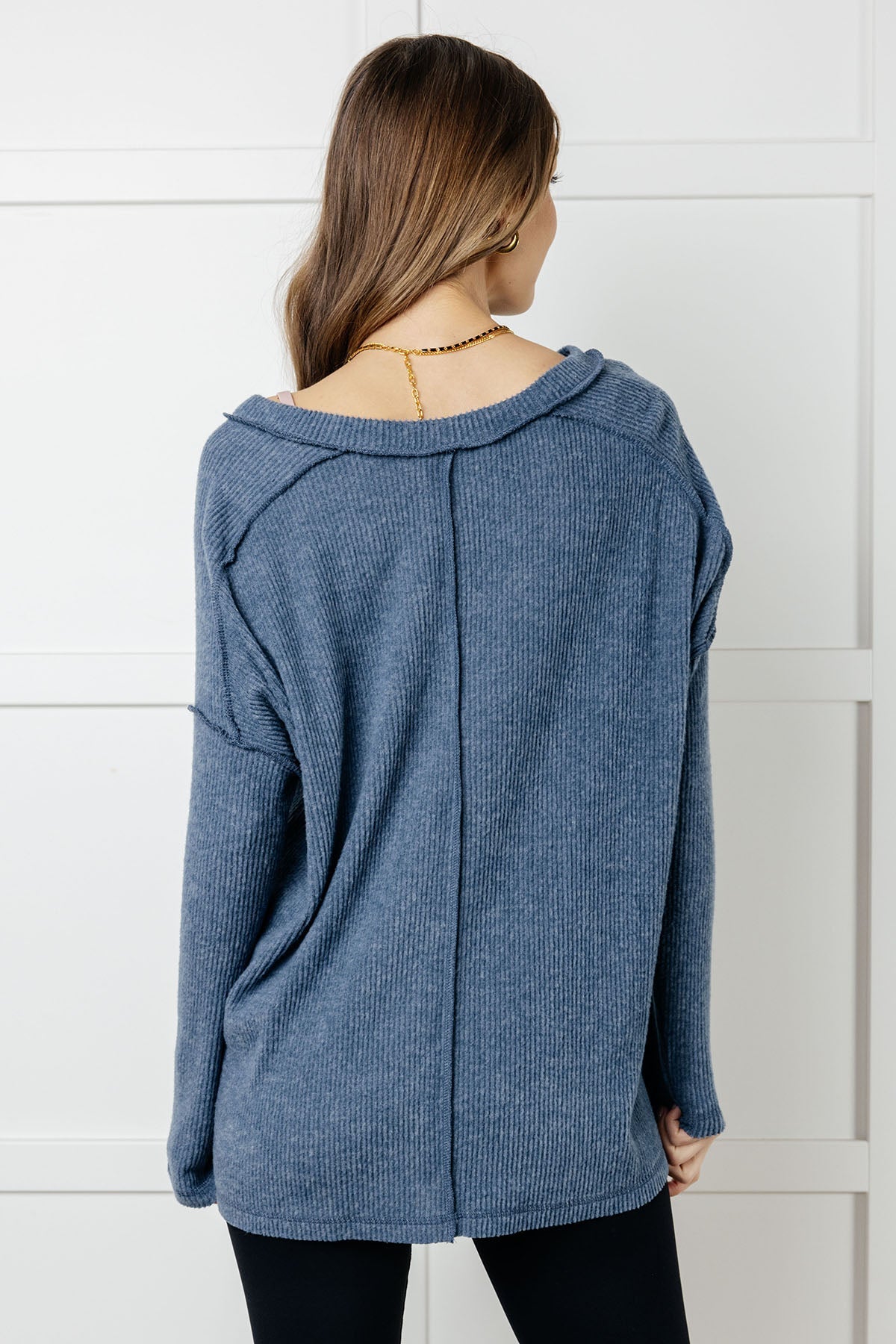 Basically Freezing Brushed Hacci Top in Dusty Blue-Tops-Stay Foxy Boutique, Florissant, Missouri