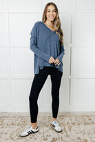 Basically Freezing Brushed Hacci Top in Dusty Blue-Tops-Stay Foxy Boutique, Florissant, Missouri