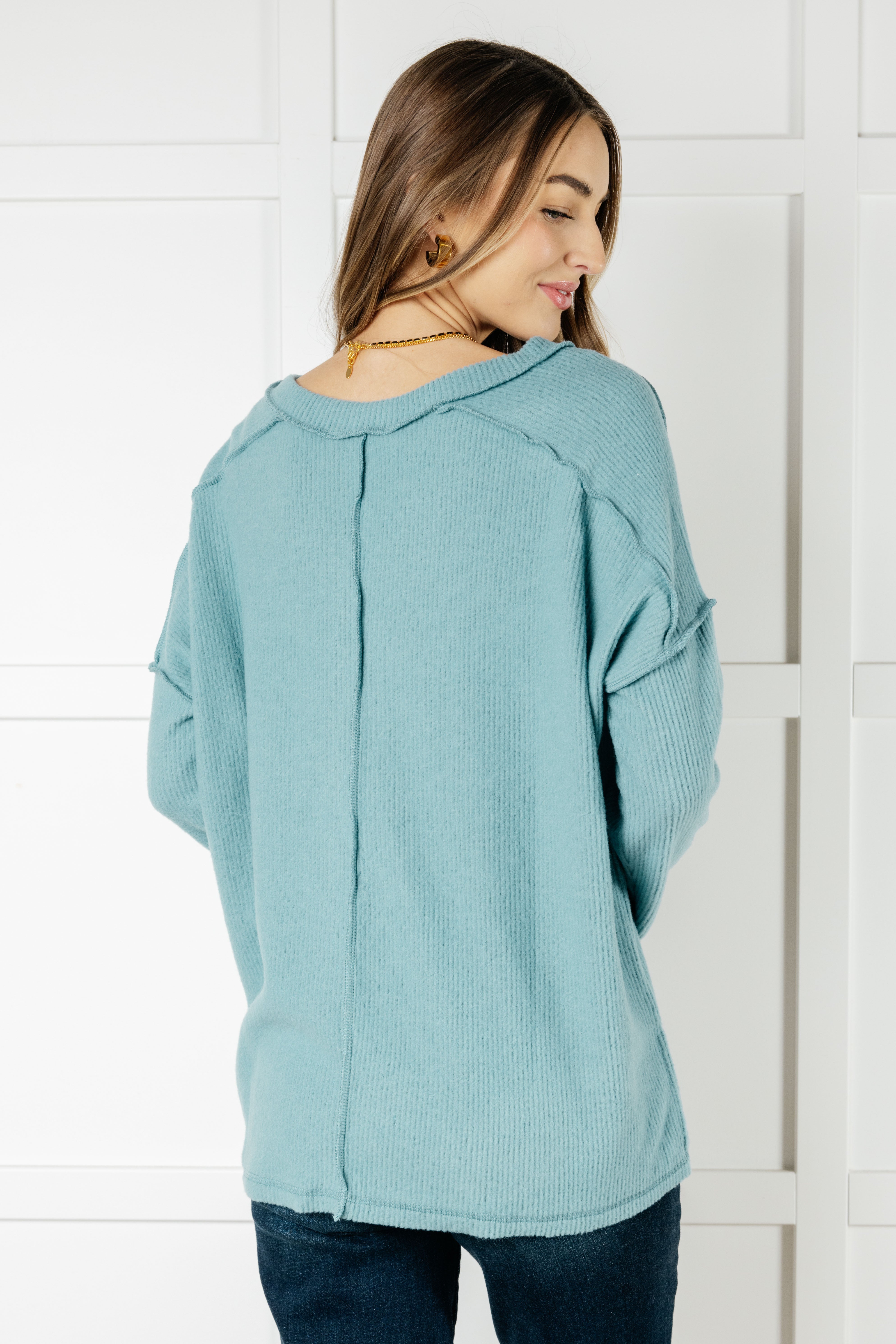 Basically Freezing Brushed Hacci Top in Dusty Teal-Tops-Stay Foxy Boutique, Florissant, Missouri