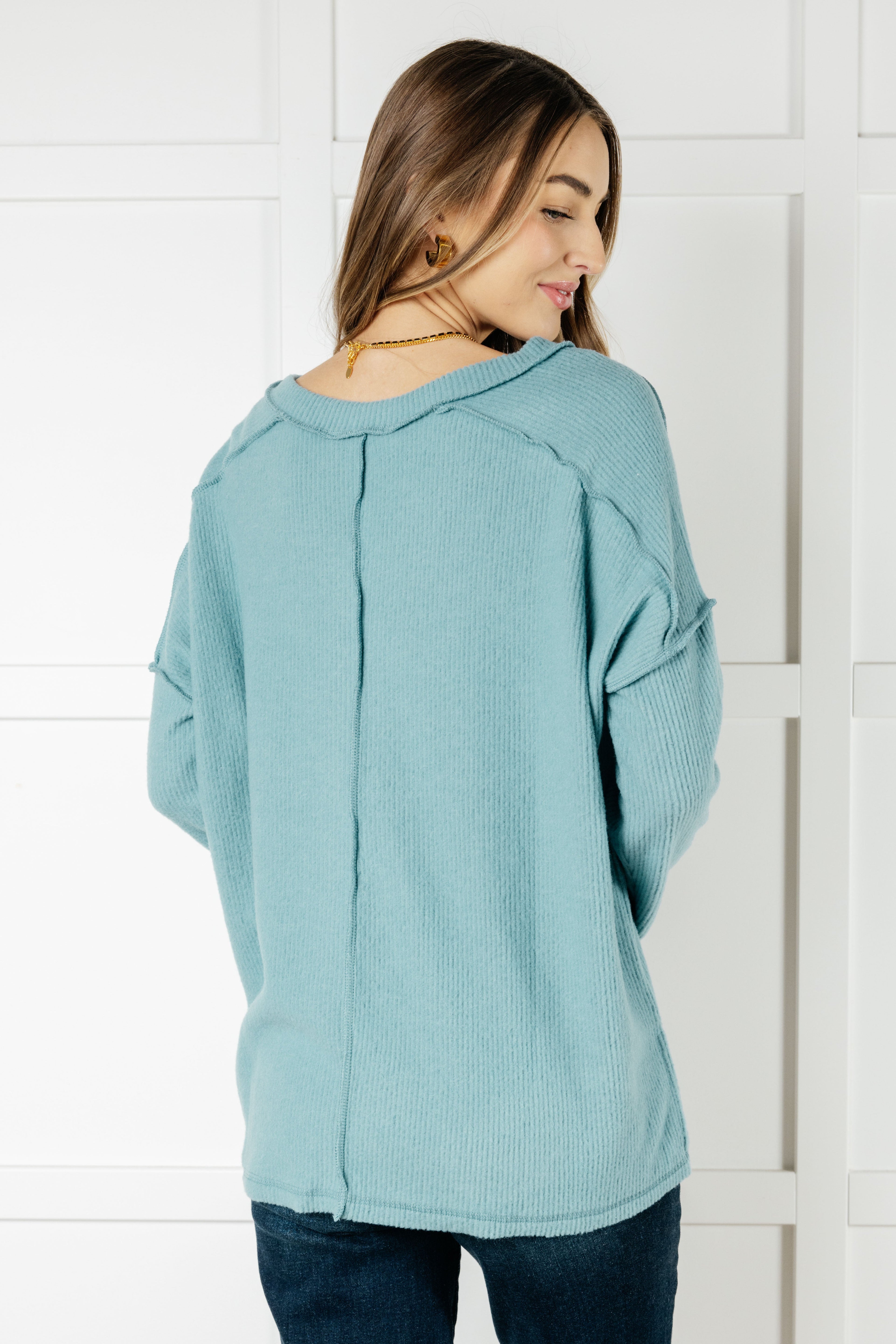 Basically Freezing Brushed Hacci Top in Dusty Teal-Tops-Stay Foxy Boutique, Florissant, Missouri