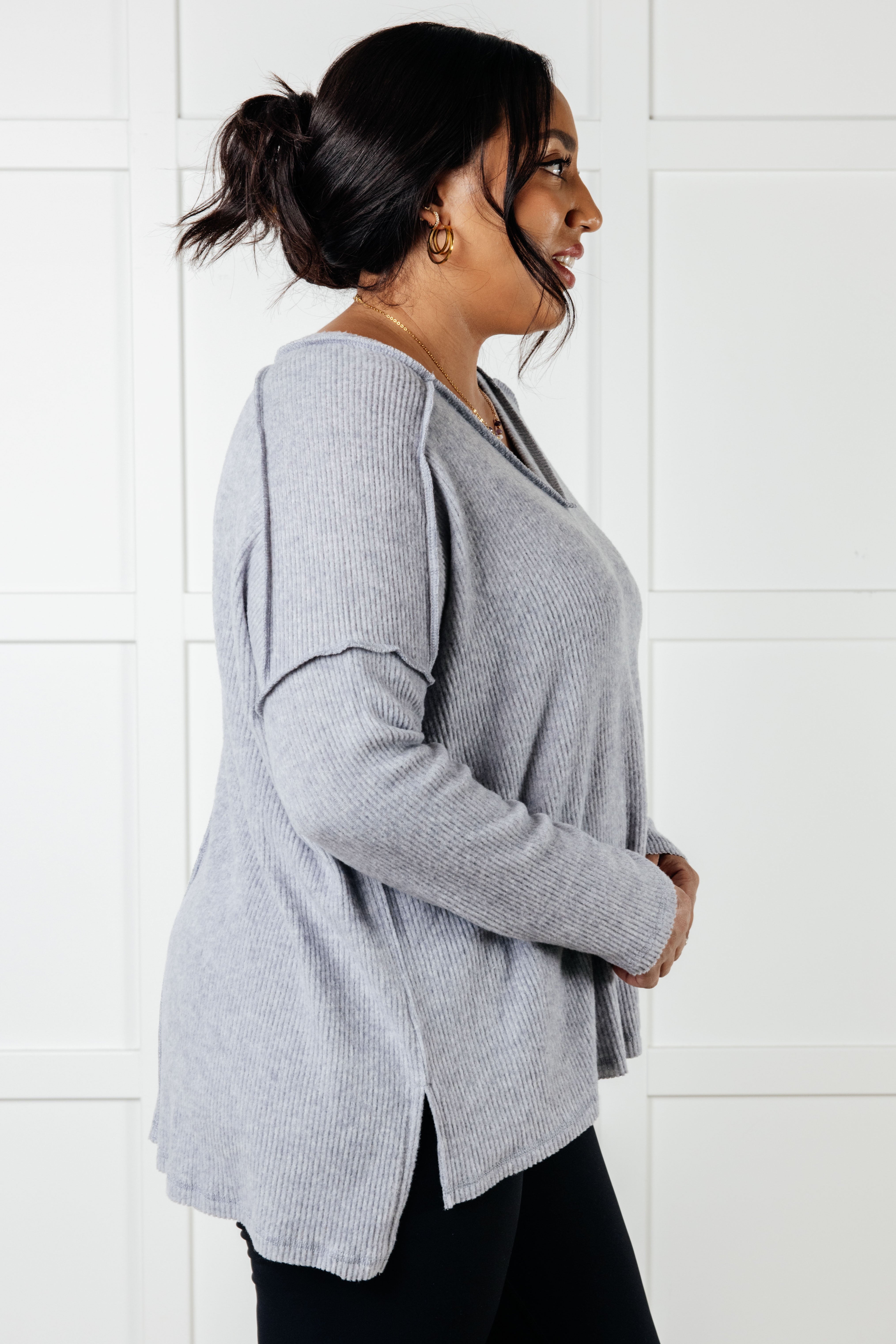 Basically Freezing Brushed Hacci Top in Heather Grey-Tops-Stay Foxy Boutique, Florissant, Missouri