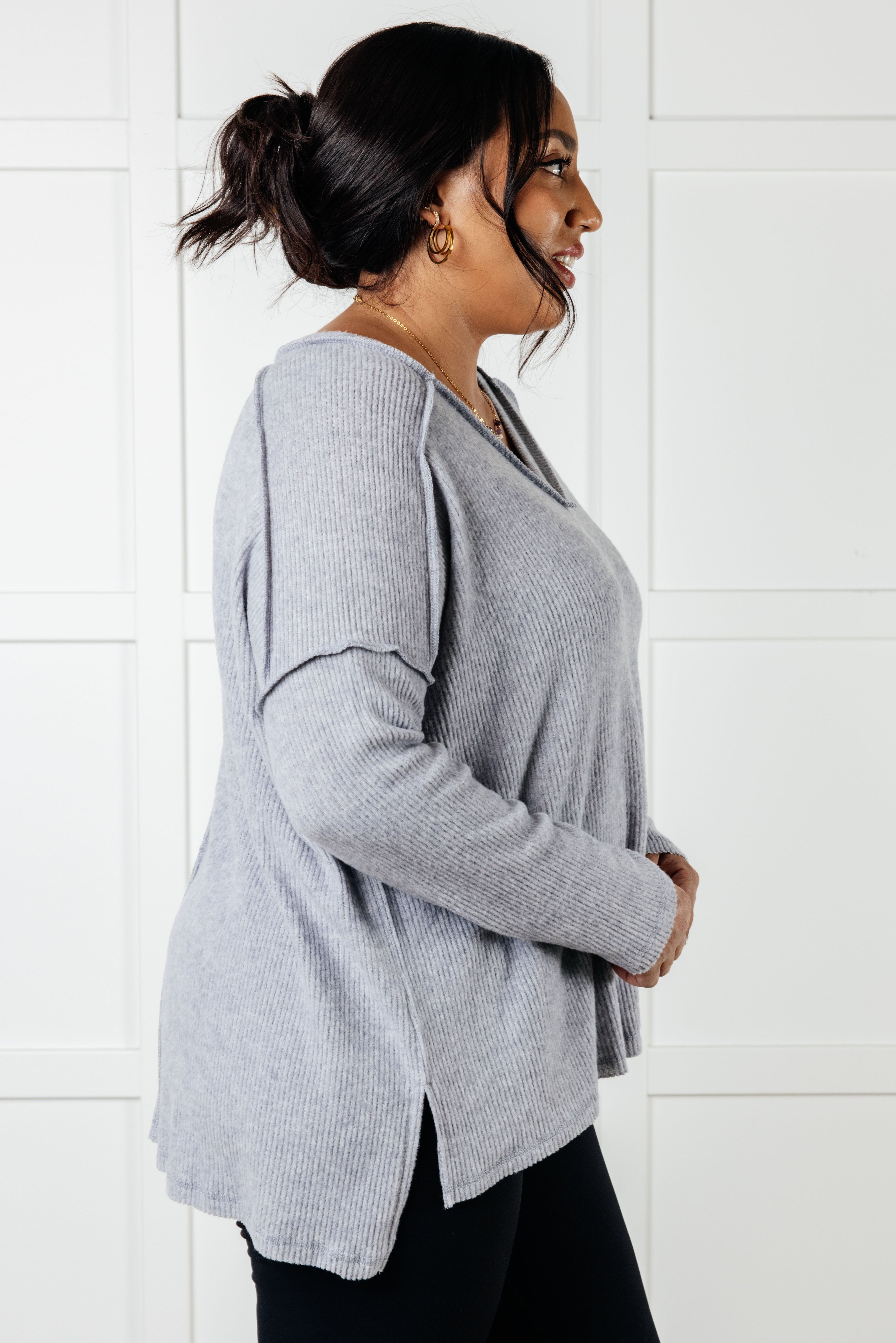 Basically Freezing Brushed Hacci Top in Heather Grey-Tops-Stay Foxy Boutique, Florissant, Missouri