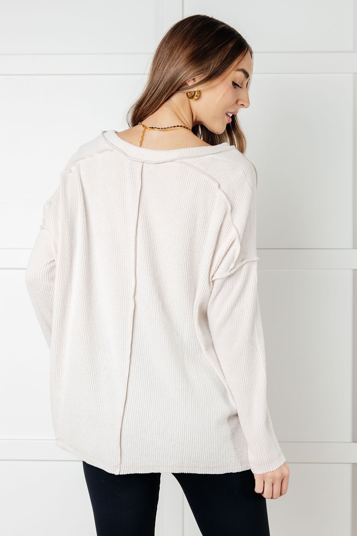 Basically Freezing Brushed Hacci Top in Sand Beige-Tops-Stay Foxy Boutique, Florissant, Missouri
