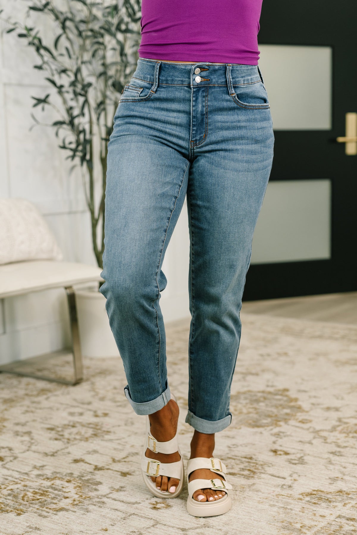 Becky Mid Rise Cool Denim Boyfriend Jean-Womens-Stay Foxy Boutique, Florissant, Missouri