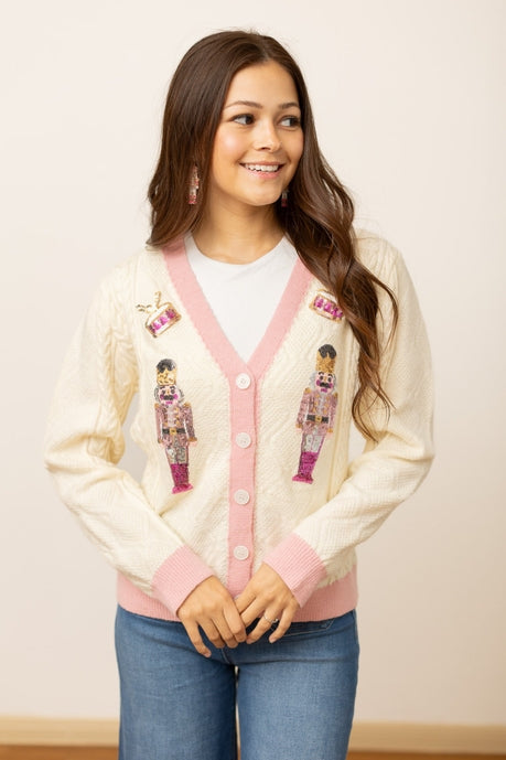 Beige and Pink Nutcracker Sweater-Womens-Stay Foxy Boutique, Florissant, Missouri