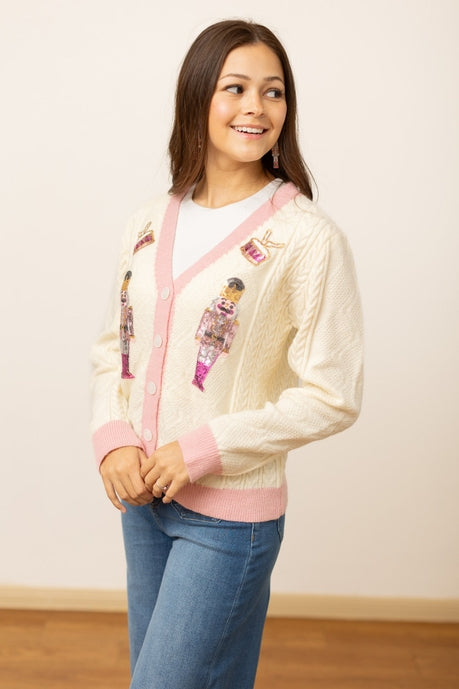 Beige and Pink Nutcracker Sweater-Womens-Stay Foxy Boutique, Florissant, Missouri