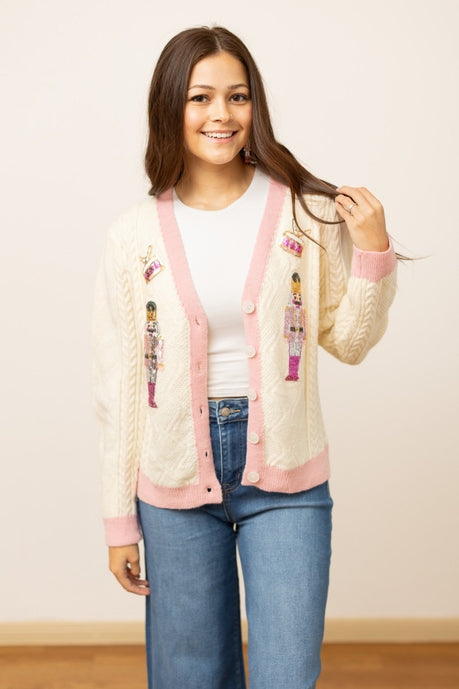 Beige and Pink Nutcracker Sweater-Womens-Stay Foxy Boutique, Florissant, Missouri