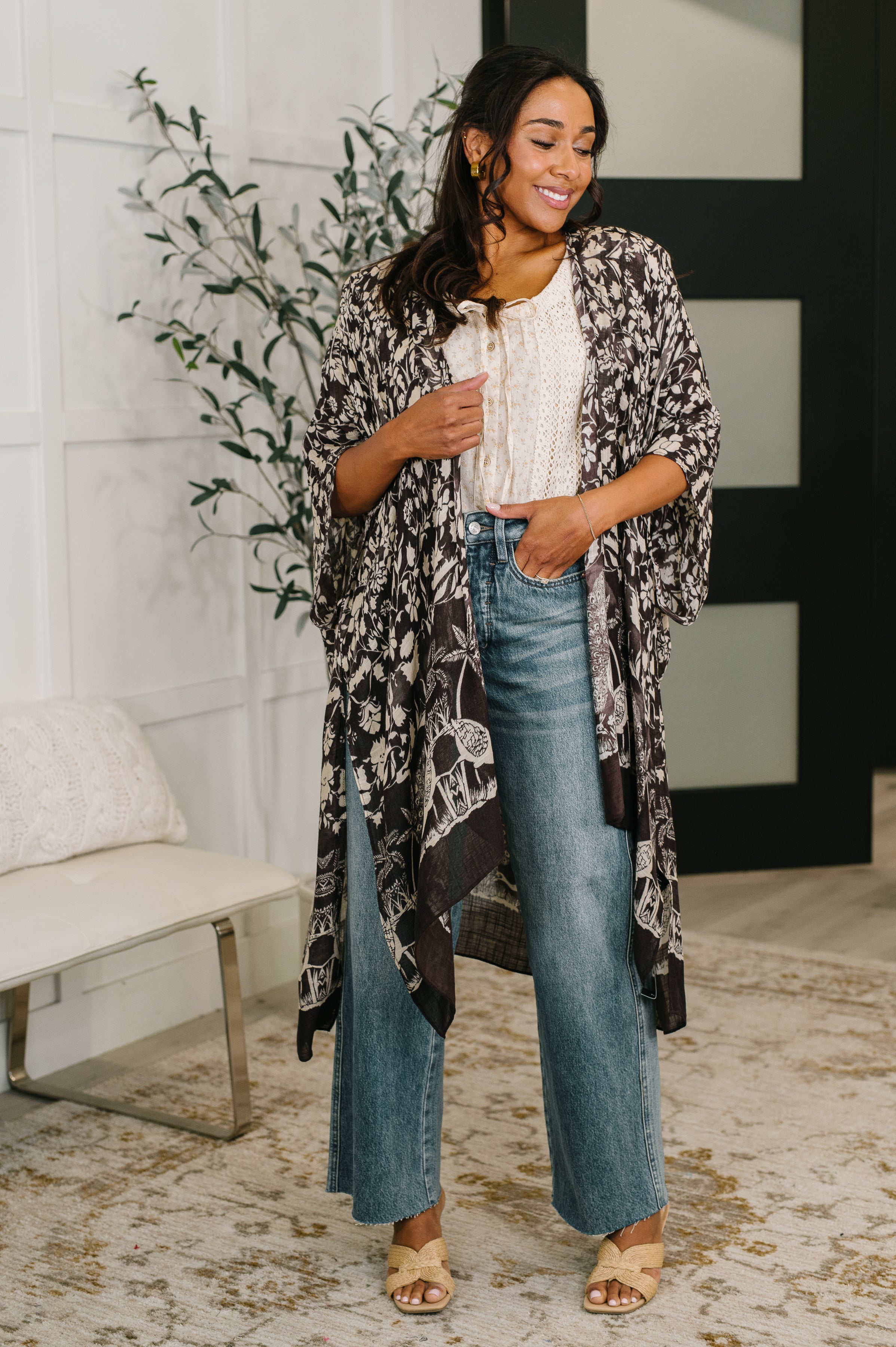 Bella Vida Open Front Floral Print Kimono-Womens-Stay Foxy Boutique, Florissant, Missouri