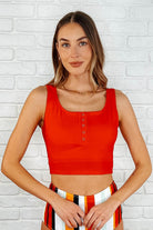 Bermuda Snap Up Swim Top in Red-Swimwear-Stay Foxy Boutique, Florissant, Missouri