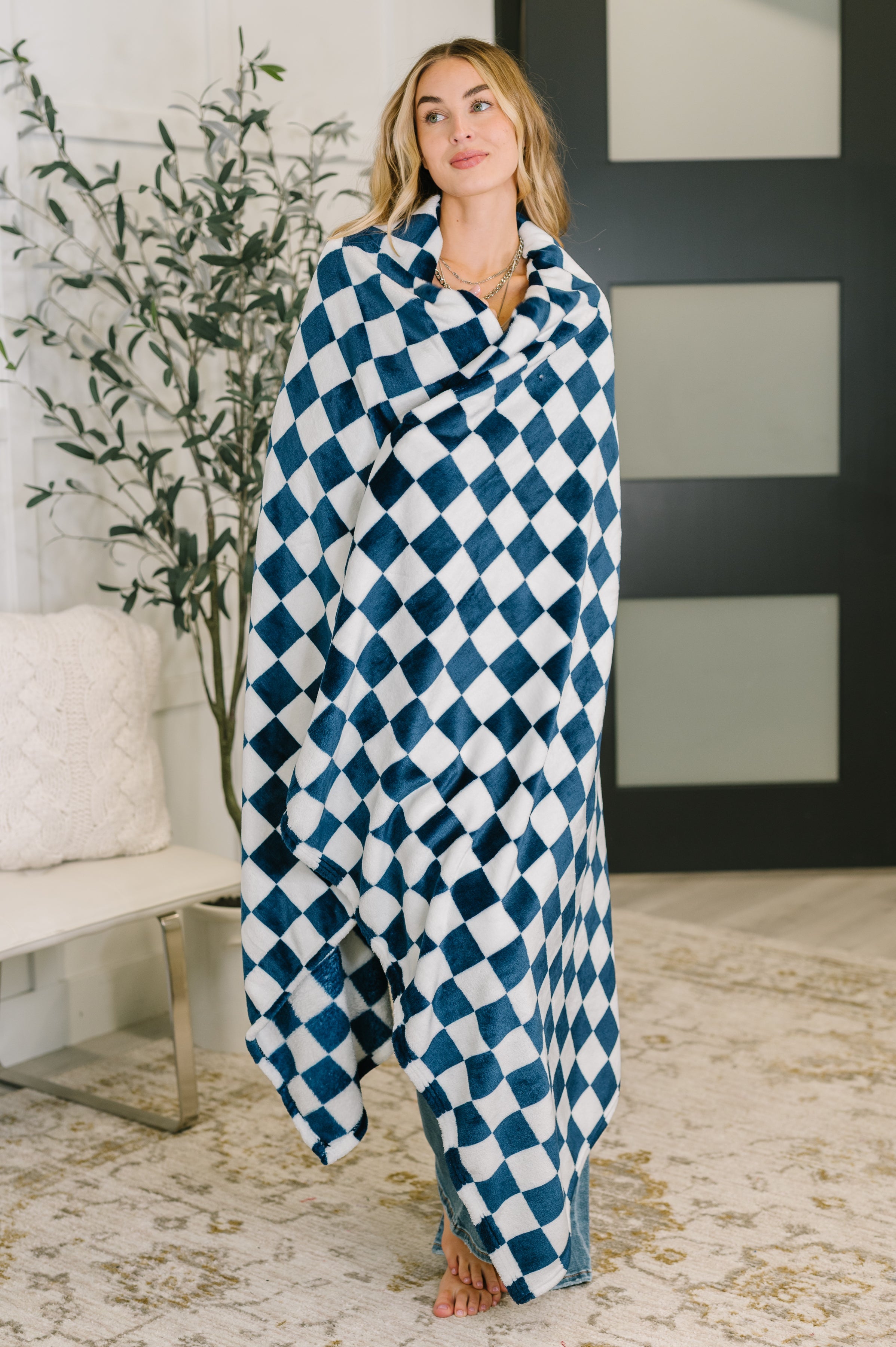 Berry Cozy Checkered Blanket-Womens-Stay Foxy Boutique, Florissant, Missouri
