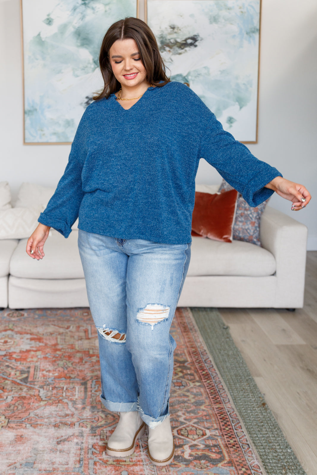 Best Foot Forward V-Neck Pullover-Tops-Stay Foxy Boutique, Florissant, Missouri