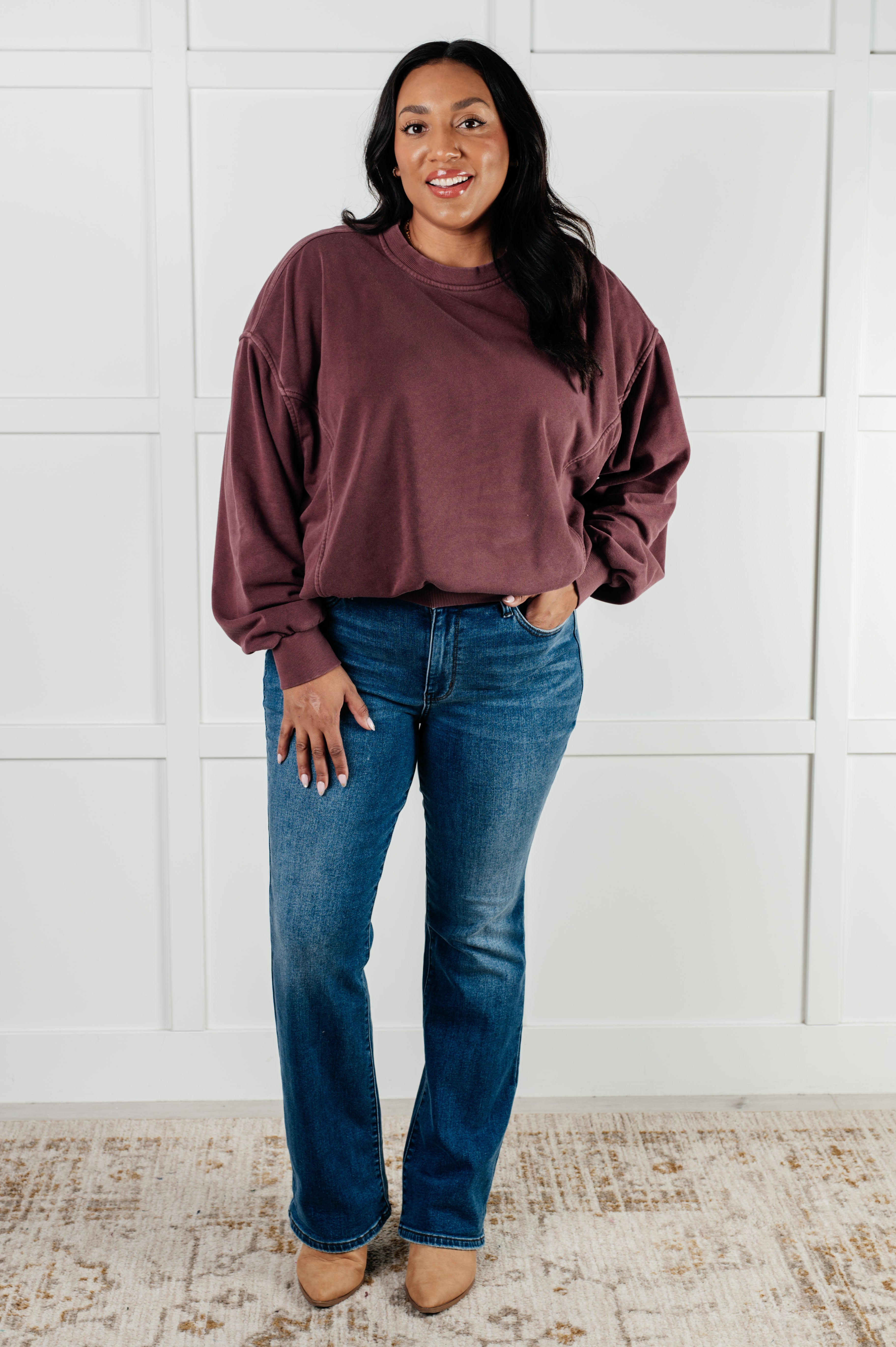 Beyond the Basics Pullover in Eggplant-Tops-Stay Foxy Boutique, Florissant, Missouri